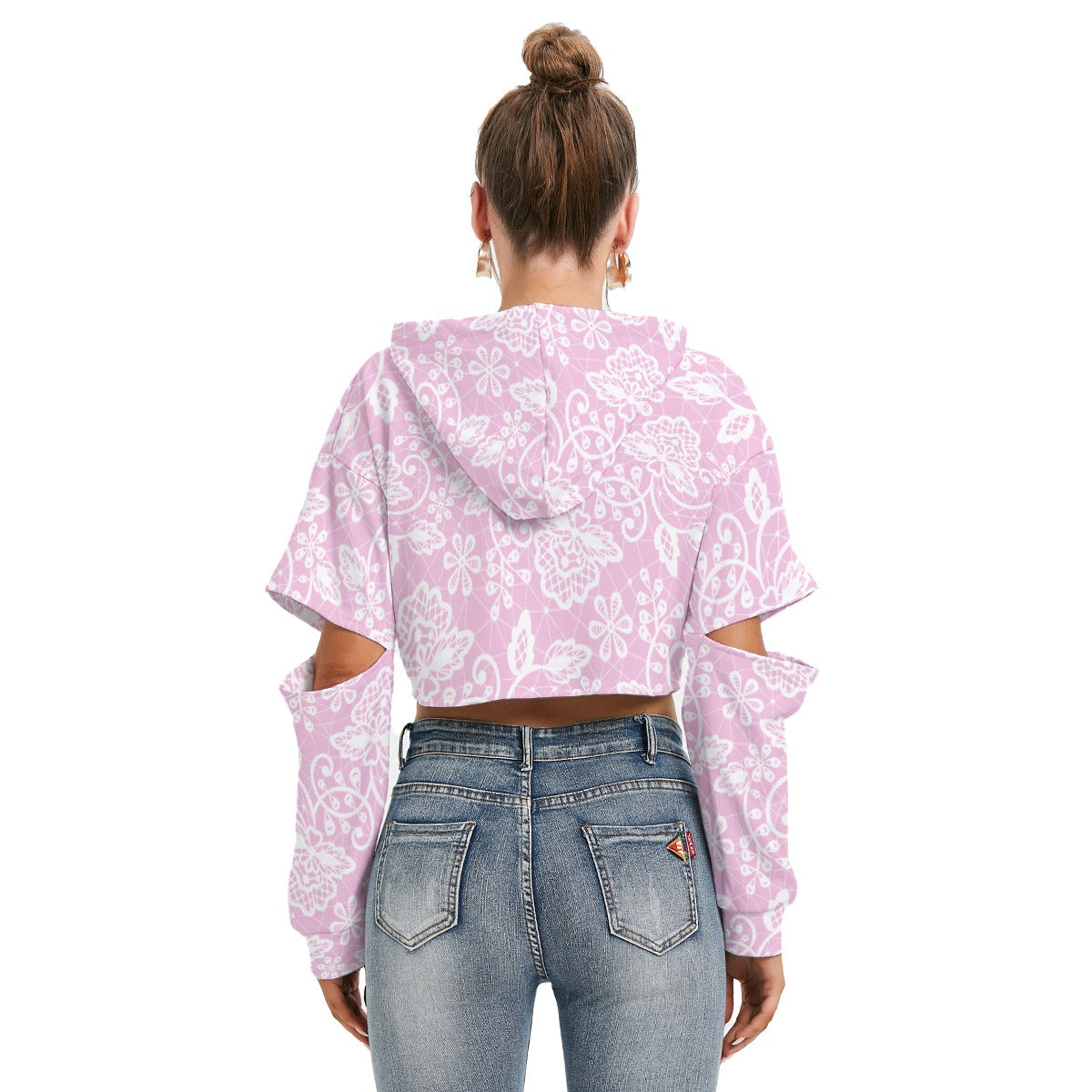 All-Over Print Women's Heavy Fleece Hoodie With Hollow Out Sleeve
