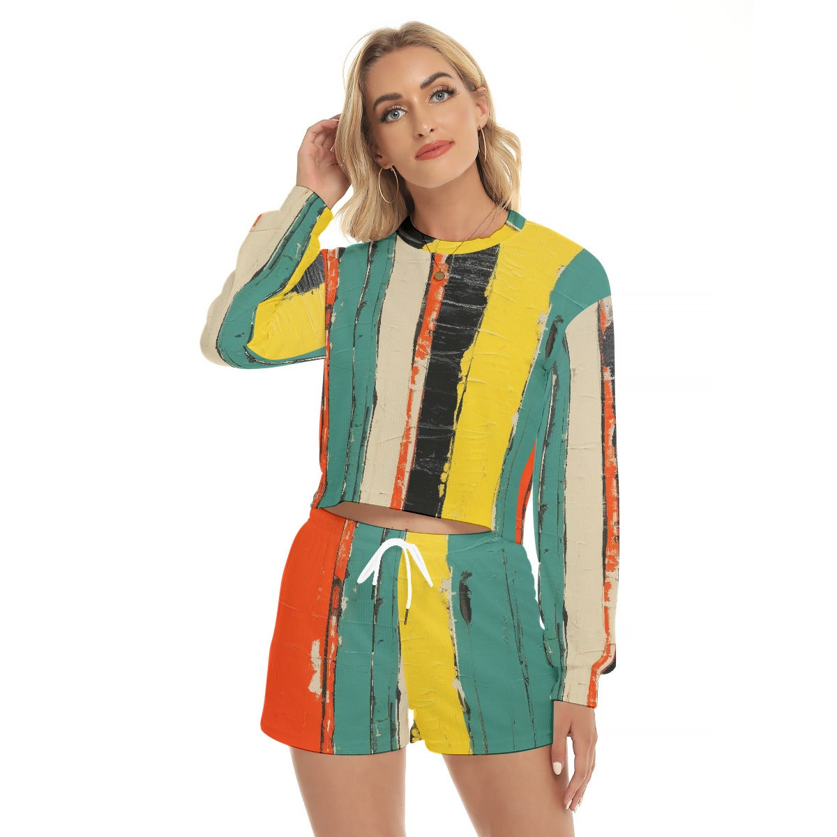 All-Over Print Women's Short Sweatshirt And Pants Suit