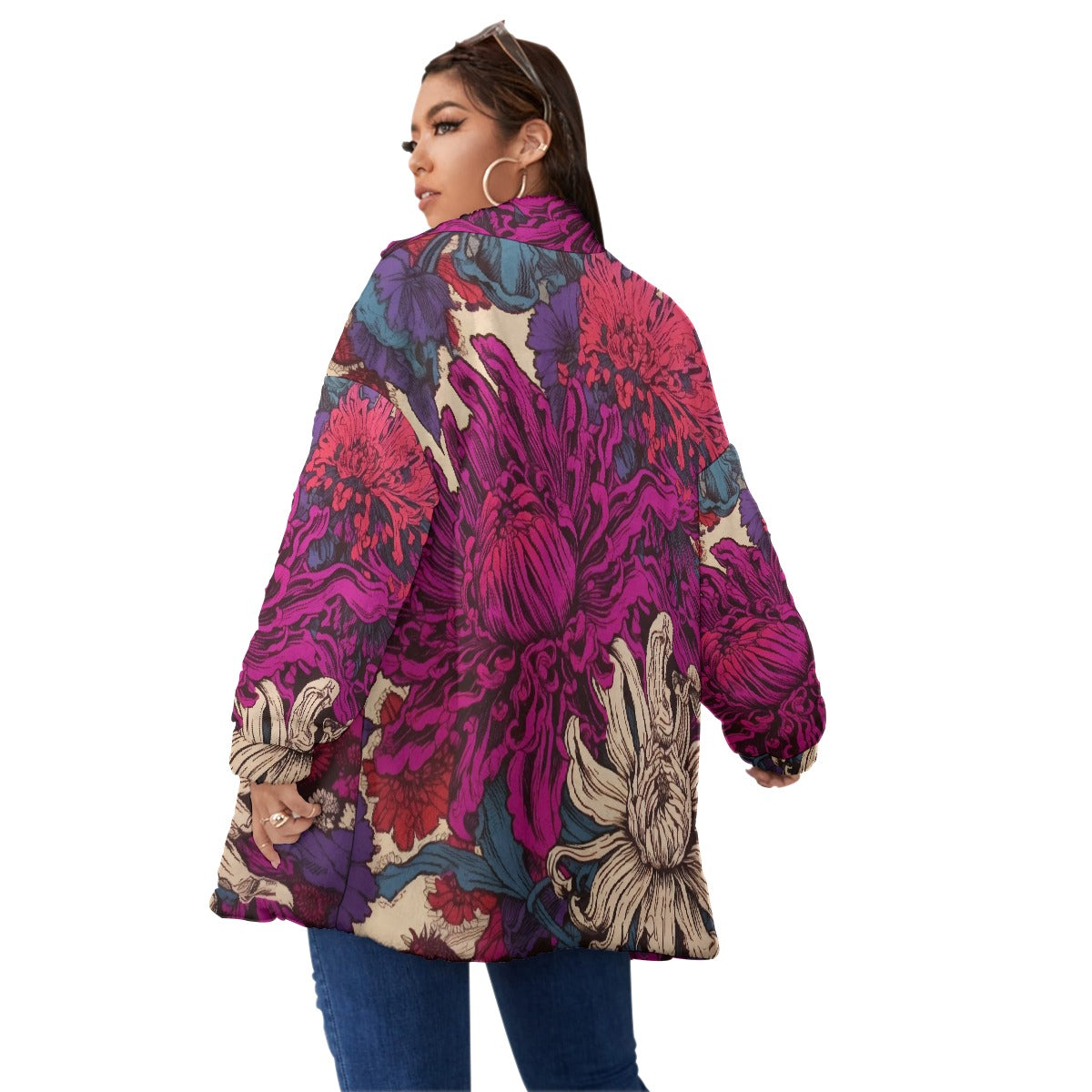 All-Over Print Unisex Borg Fleece Stand-up Collar Coat With Zipper Closure(Plus Size)