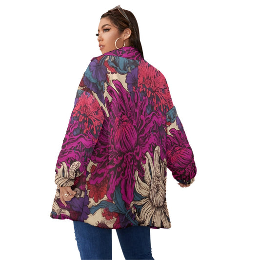 All-Over Print Unisex Borg Fleece Stand-up Collar Coat With Zipper Closure(Plus Size)