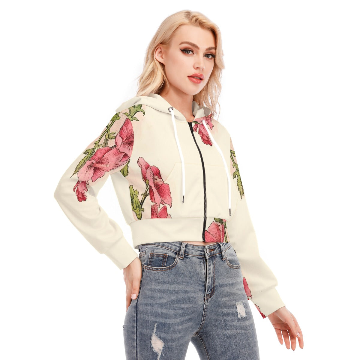All-Over Print Women's Crop Top Hoodie With Zipper Closure