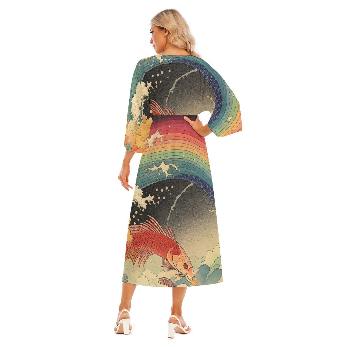 All-Over Print Women's Mid-Sleeve Long Dress