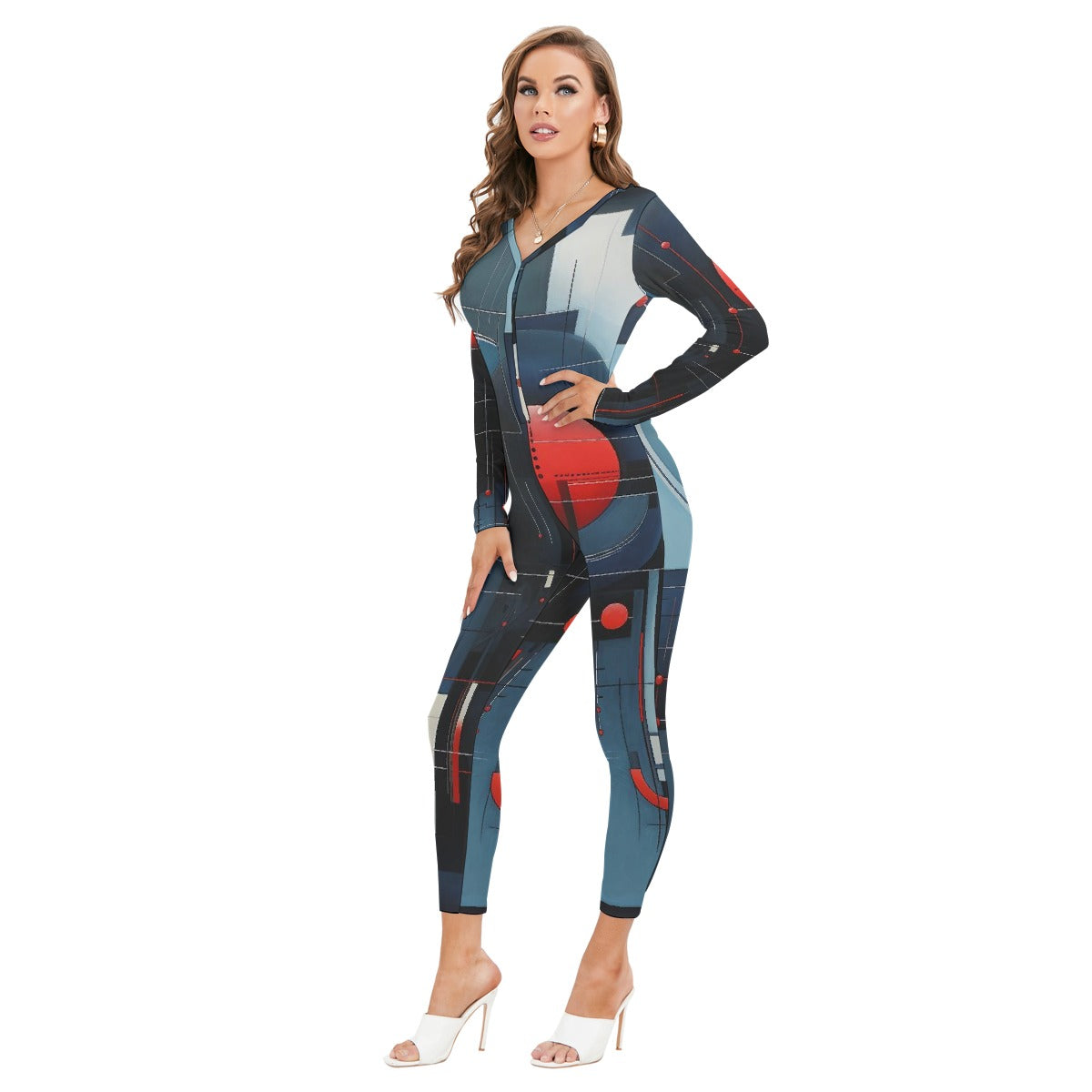 All-Over Print Women's Plunging Neck Jumpsuit