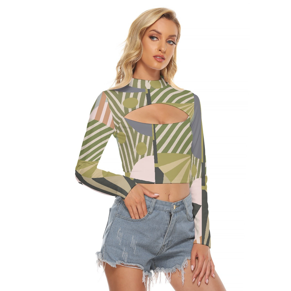 All-Over Print Women's Hollow Chest Keyhole Tight Crop Top