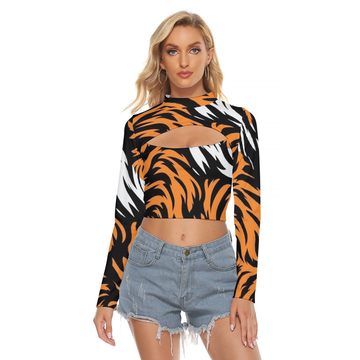 All-Over Print Women's Hollow Chest Keyhole Tight Crop Top