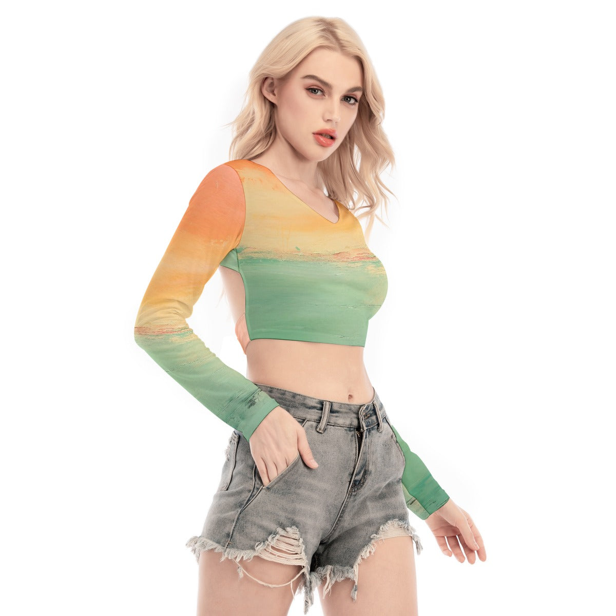 All-Over Print Women's Back Hollow T-shirt With Strap