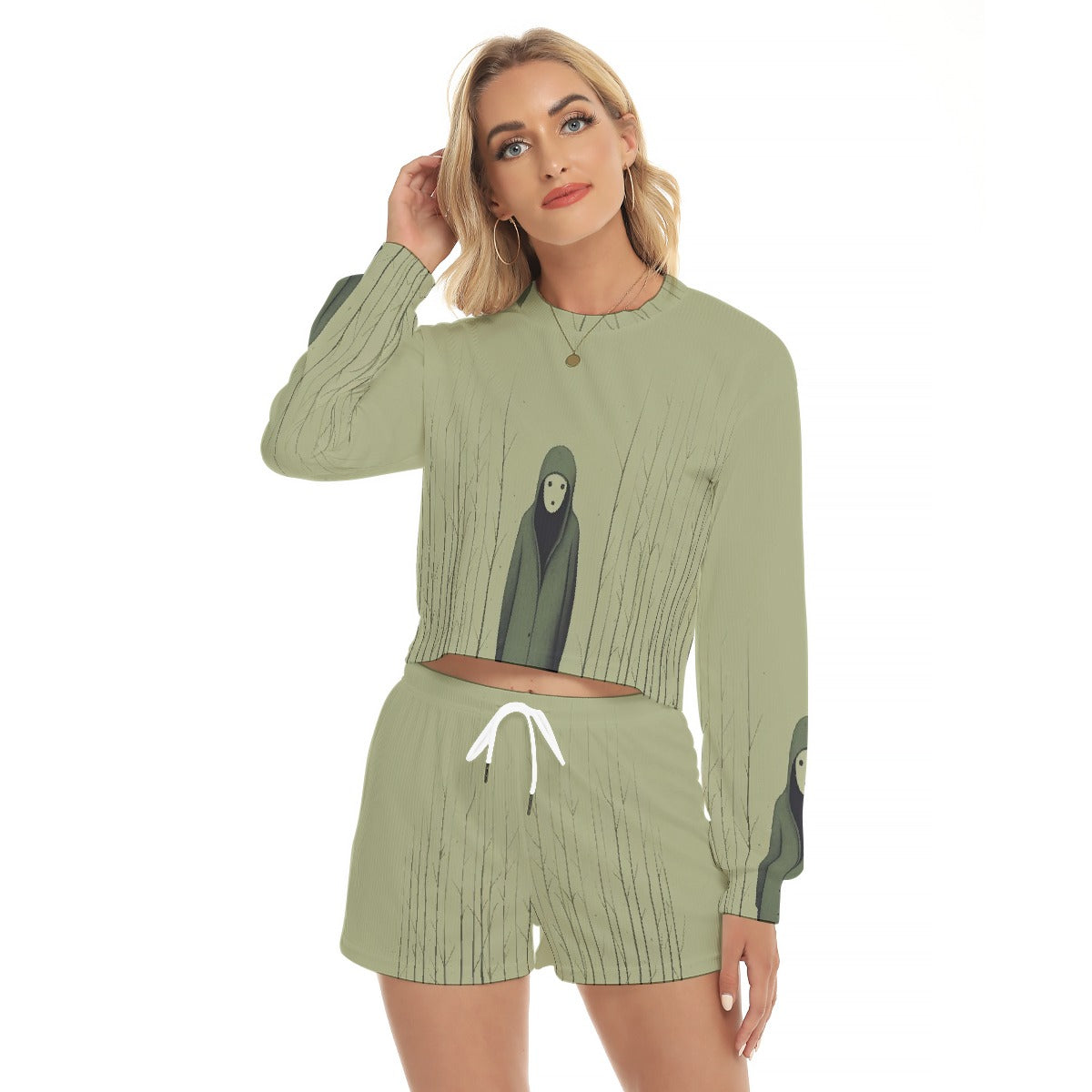 All-Over Print Women's Short Sweatshirt And Pants Suit