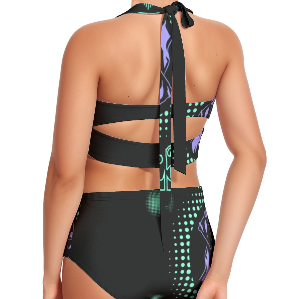 All-Over Print Women's Swimsuit Set With Halter