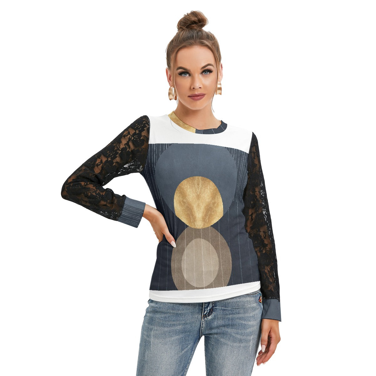 All-Over Print Women's T-shirt And Sleeve With Black Lace