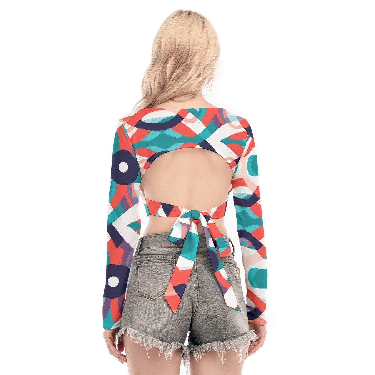 All-Over Print Women's Back Hollow T-shirt With Strap