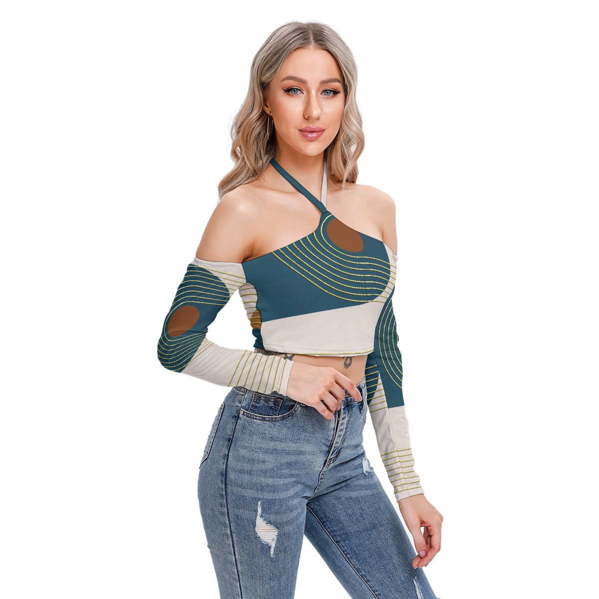 All-Over Print Women's Halter Lace-up Top