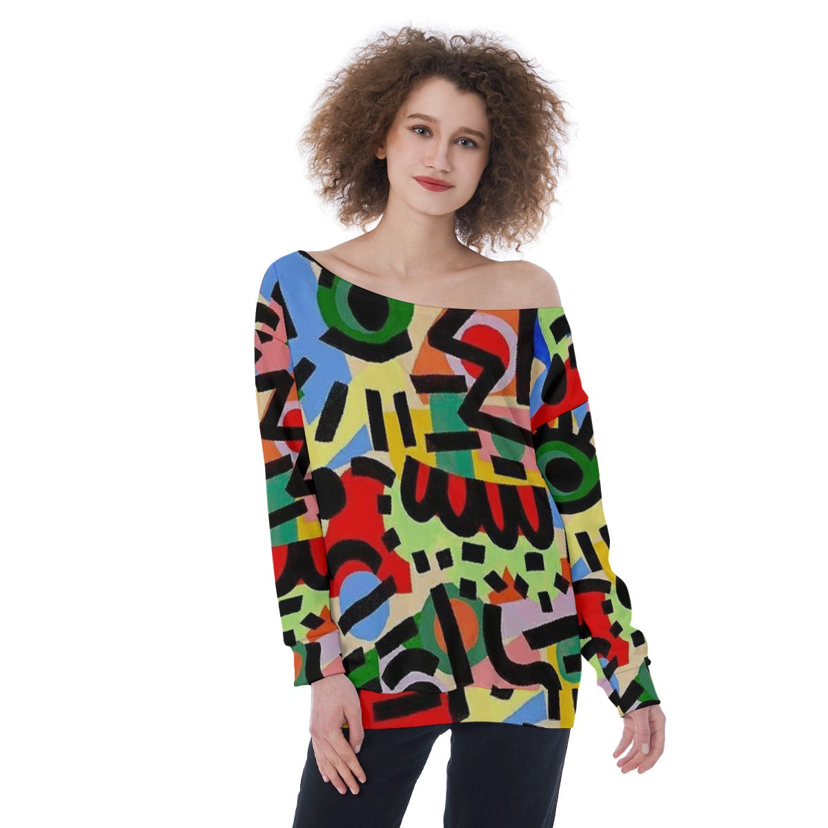 All-Over Print Oversized Women's Off-Shoulder Sweatshirt