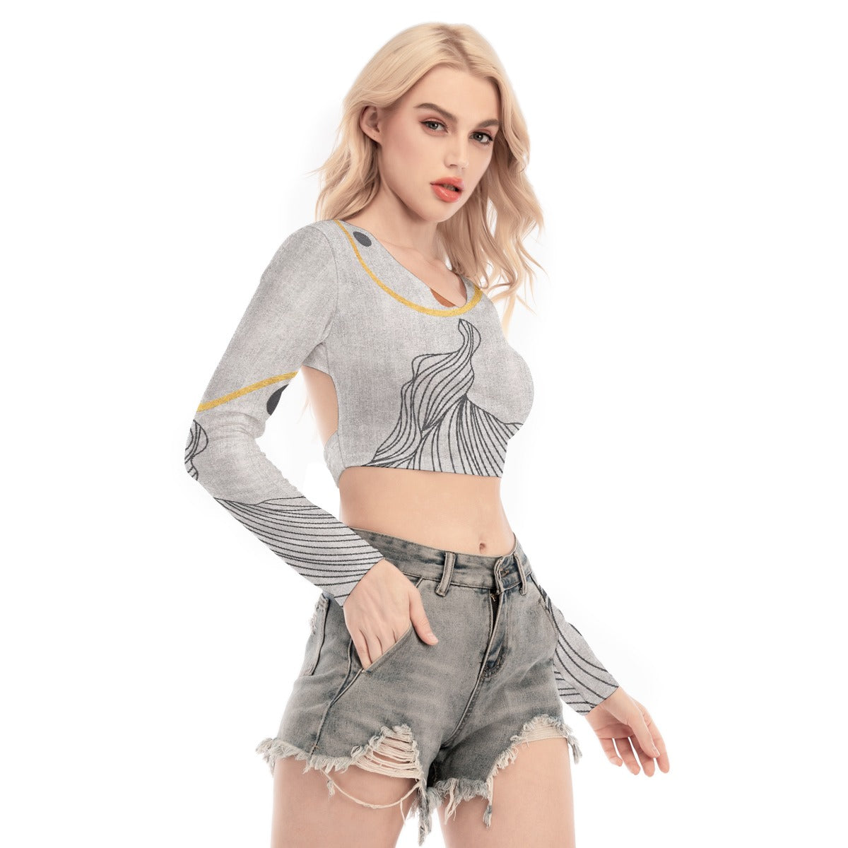 All-Over Print Women's Back Hollow T-shirt With Strap