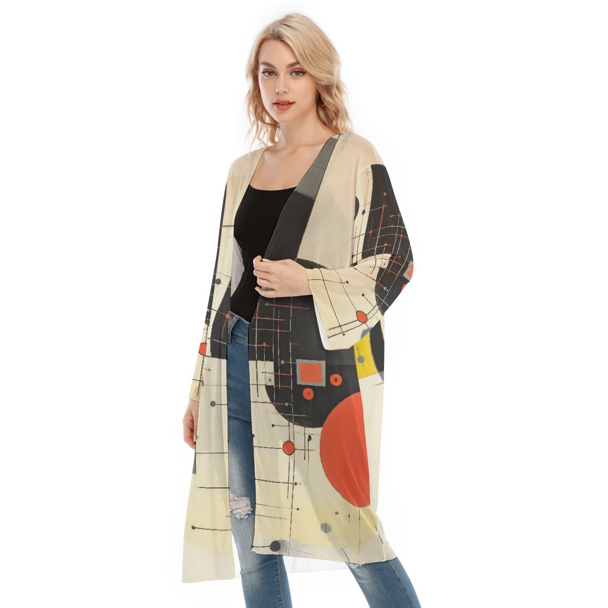 All- Over Print Women's Long Sleeve Mesh Cardigan