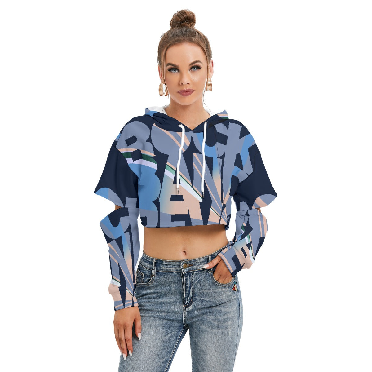 All-Over Print Women's Heavy Fleece Hoodie With Hollow Out Sleeve