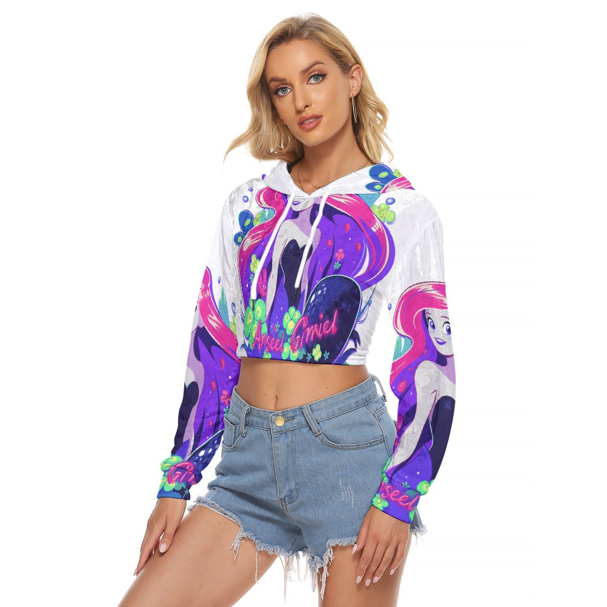 All-Over Print Women's Crop Top Hoodie|Velvet