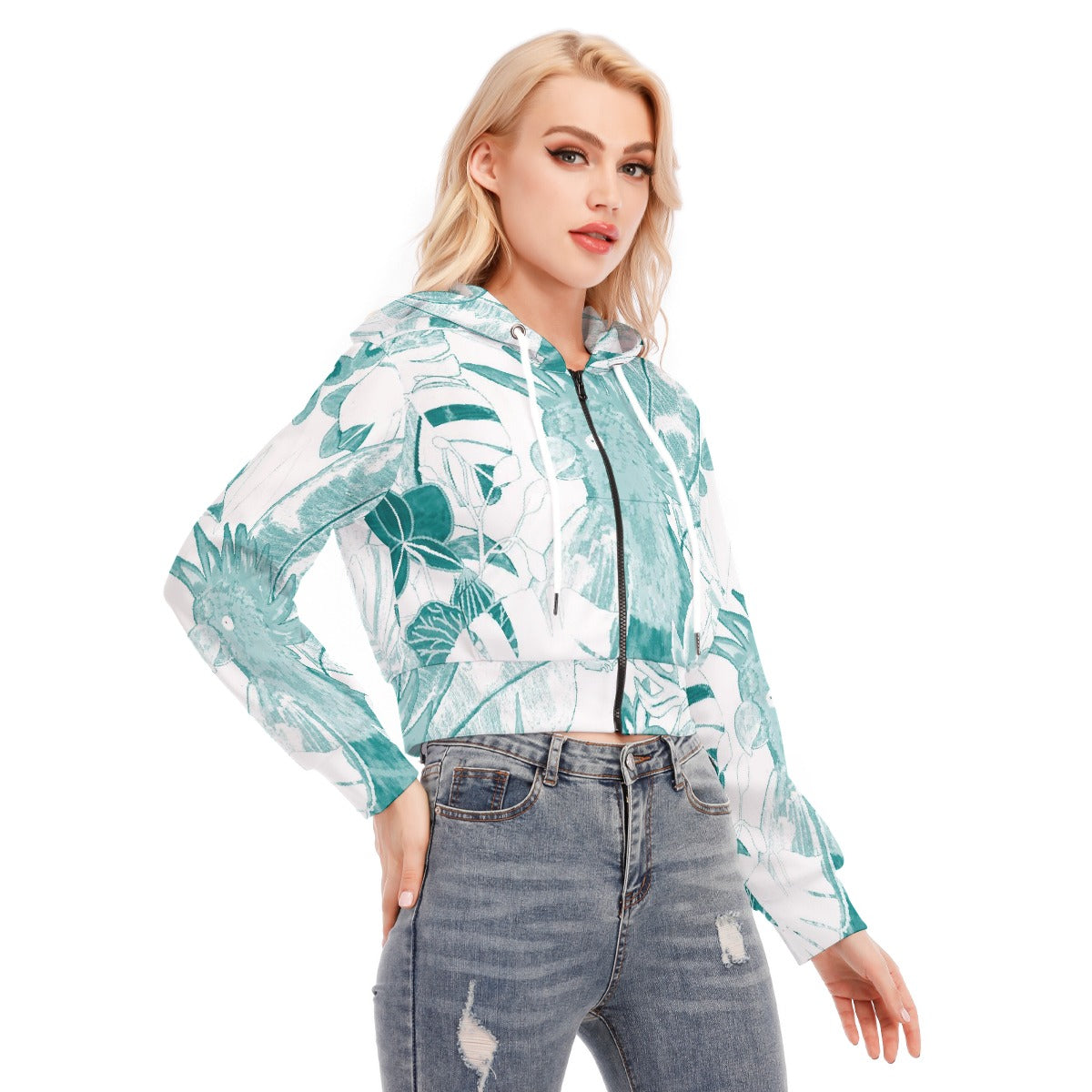 All-Over Print Women's Crop Top Hoodie With Zipper Closure