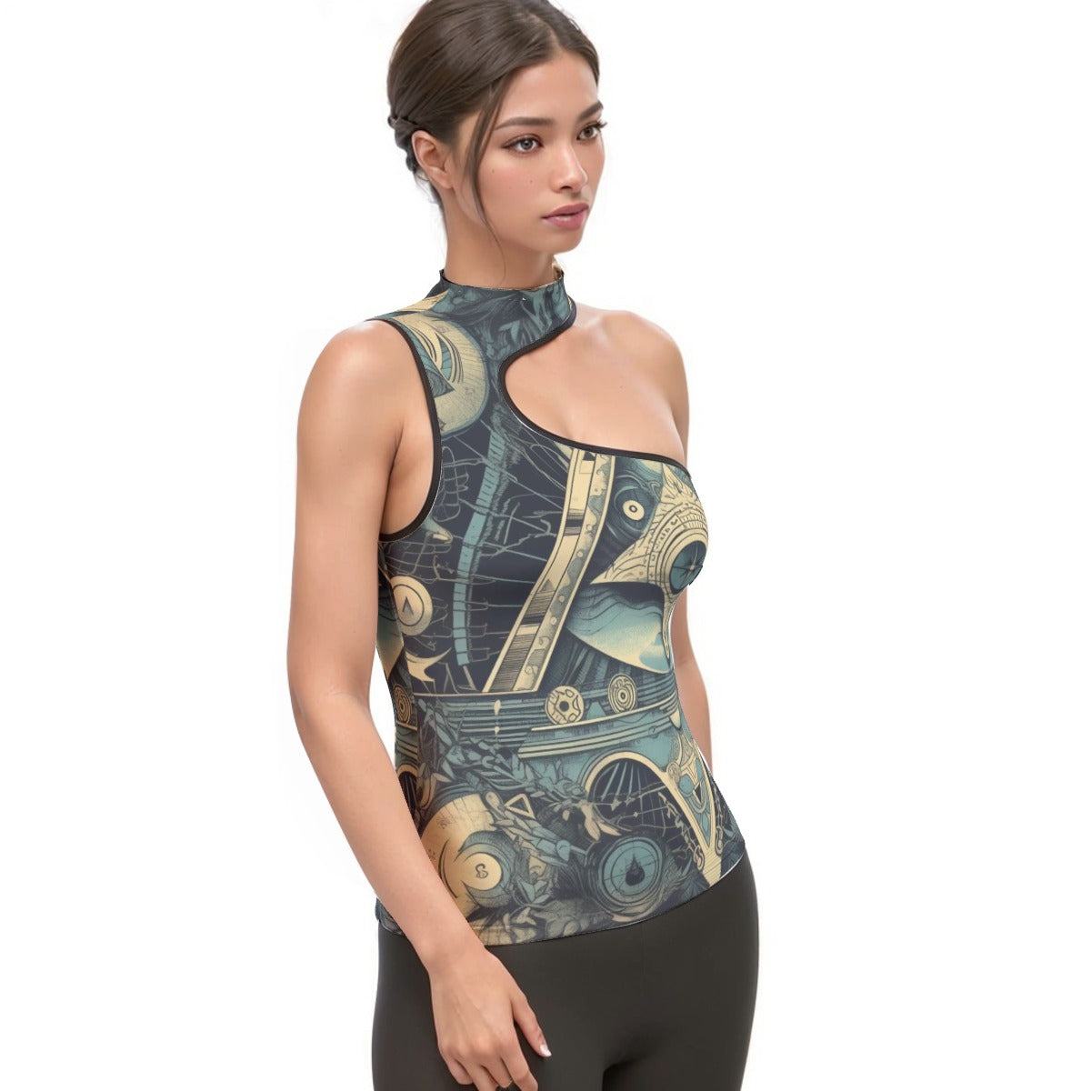 All-Over Print Women's Halter Sleeveless Asymmetrical Tank Top