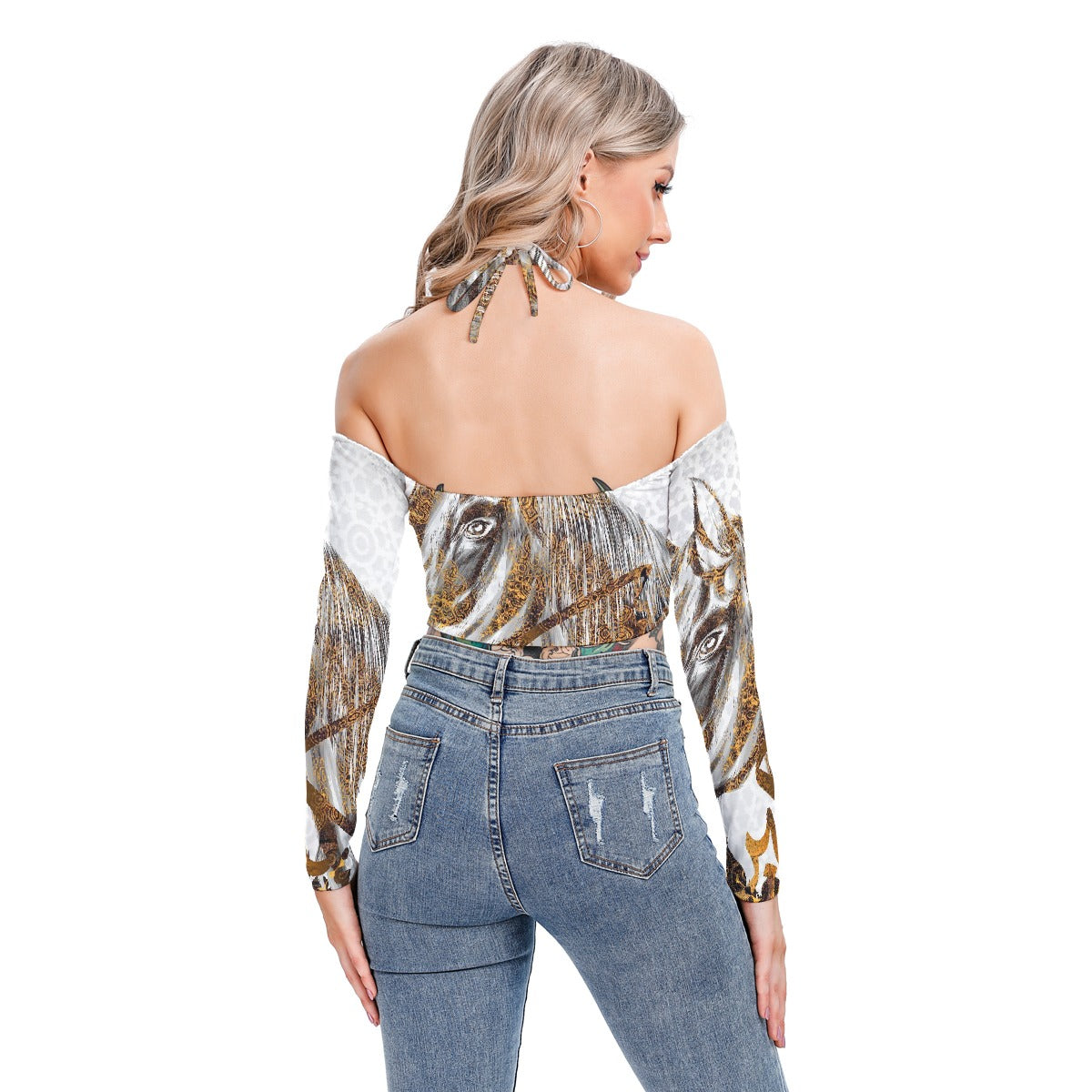 All-Over Print Women's Halter Lace-up Top
