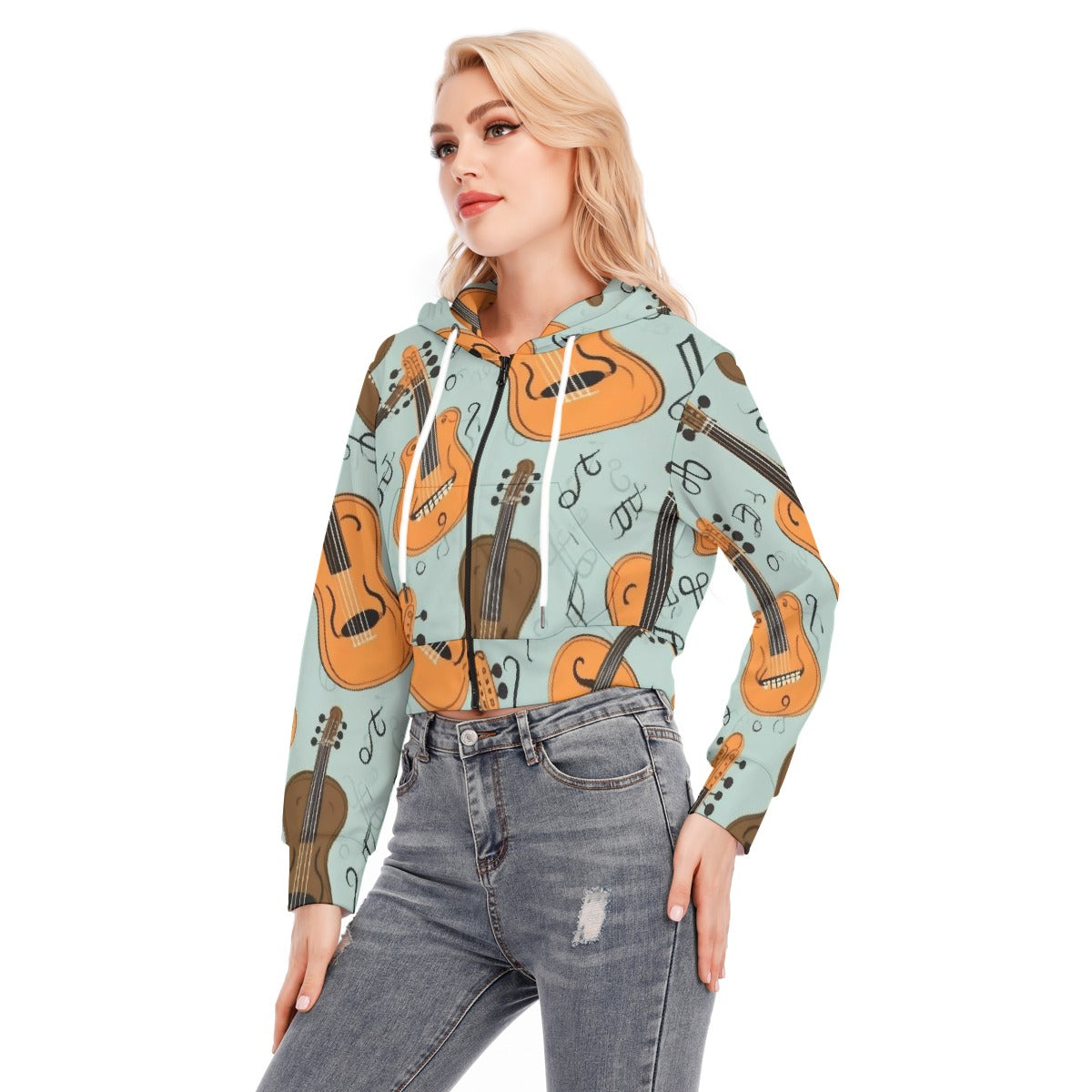 All-Over Print Women's Crop Top Hoodie With Zipper Closure