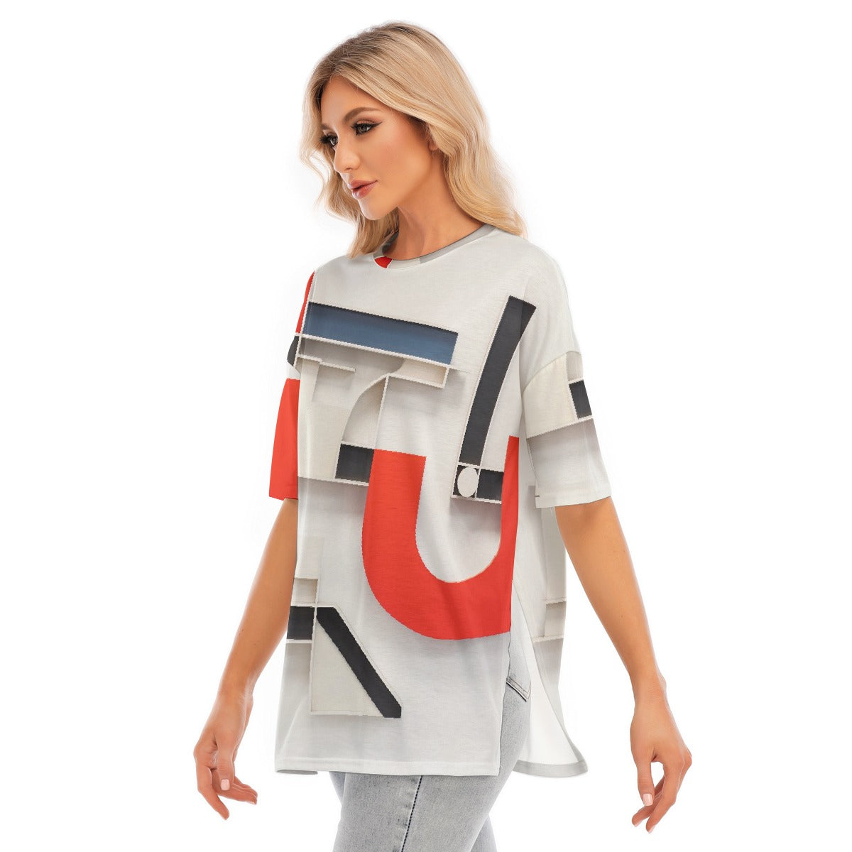 All-Over Print Women's Short Sleeves T-shirt With Hem Split