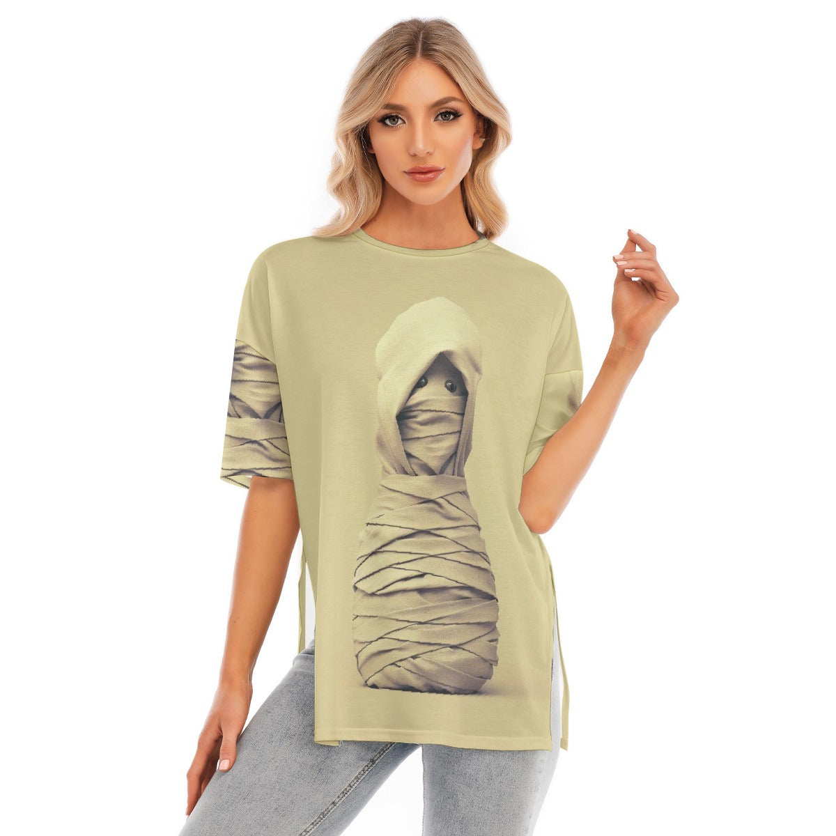 All-Over Print Women's Short Sleeves T-shirt With Hem Split