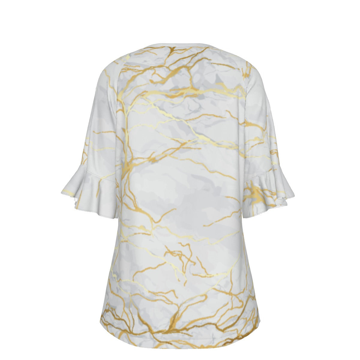 All-Over Print V-neck Women's T-shirt With Bell Sleeve