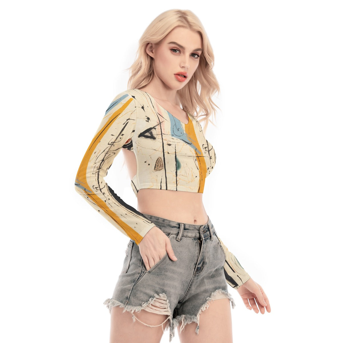 All-Over Print Women's Back Hollow T-shirt With Strap