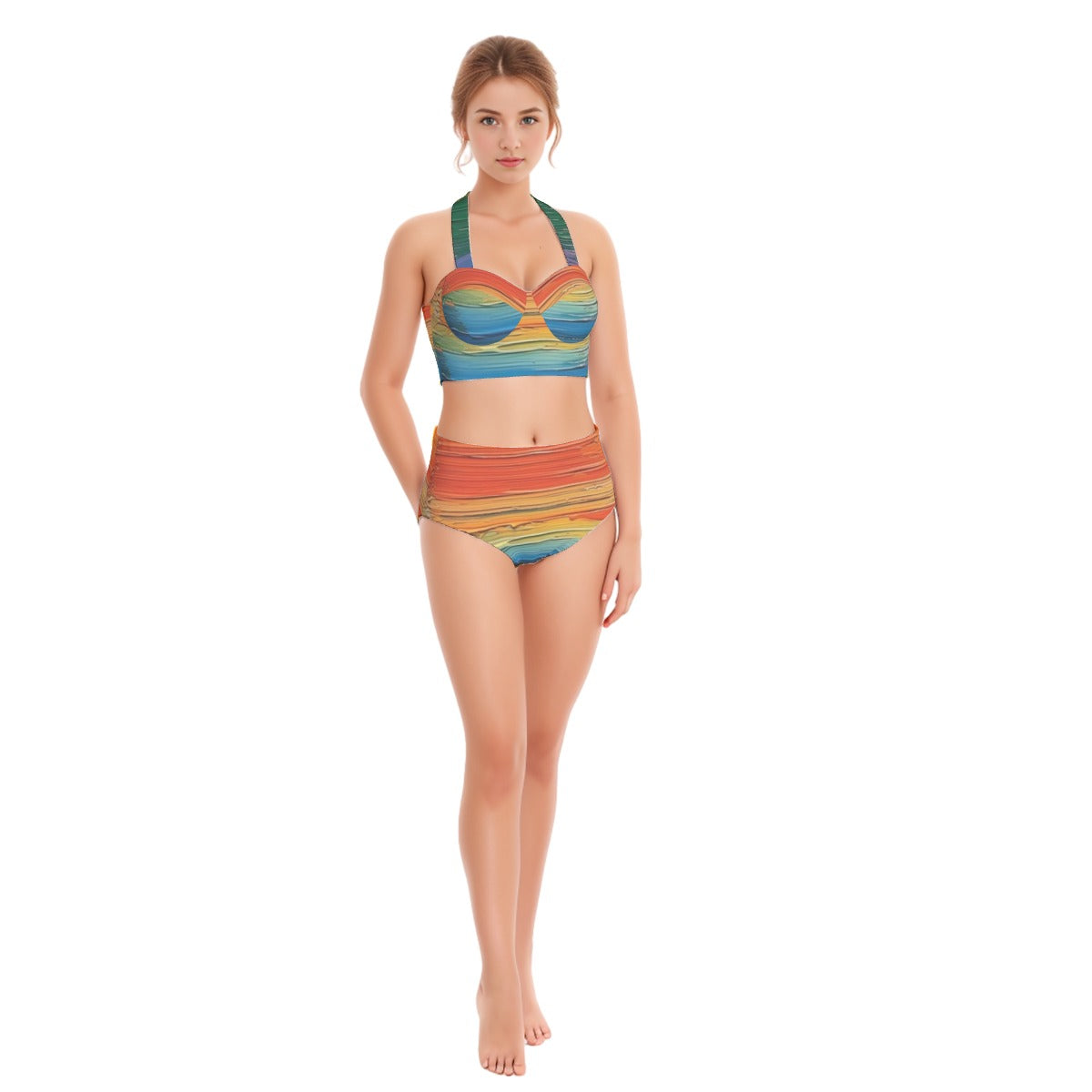 All-Over Print Women's Swimsuit Set With Halter