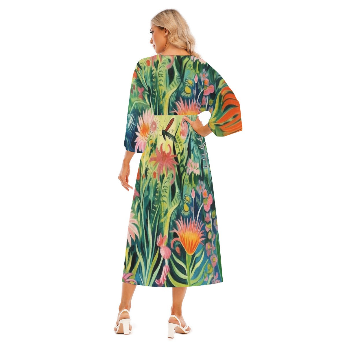 All-Over Print Women's Mid-Sleeve Long Dress
