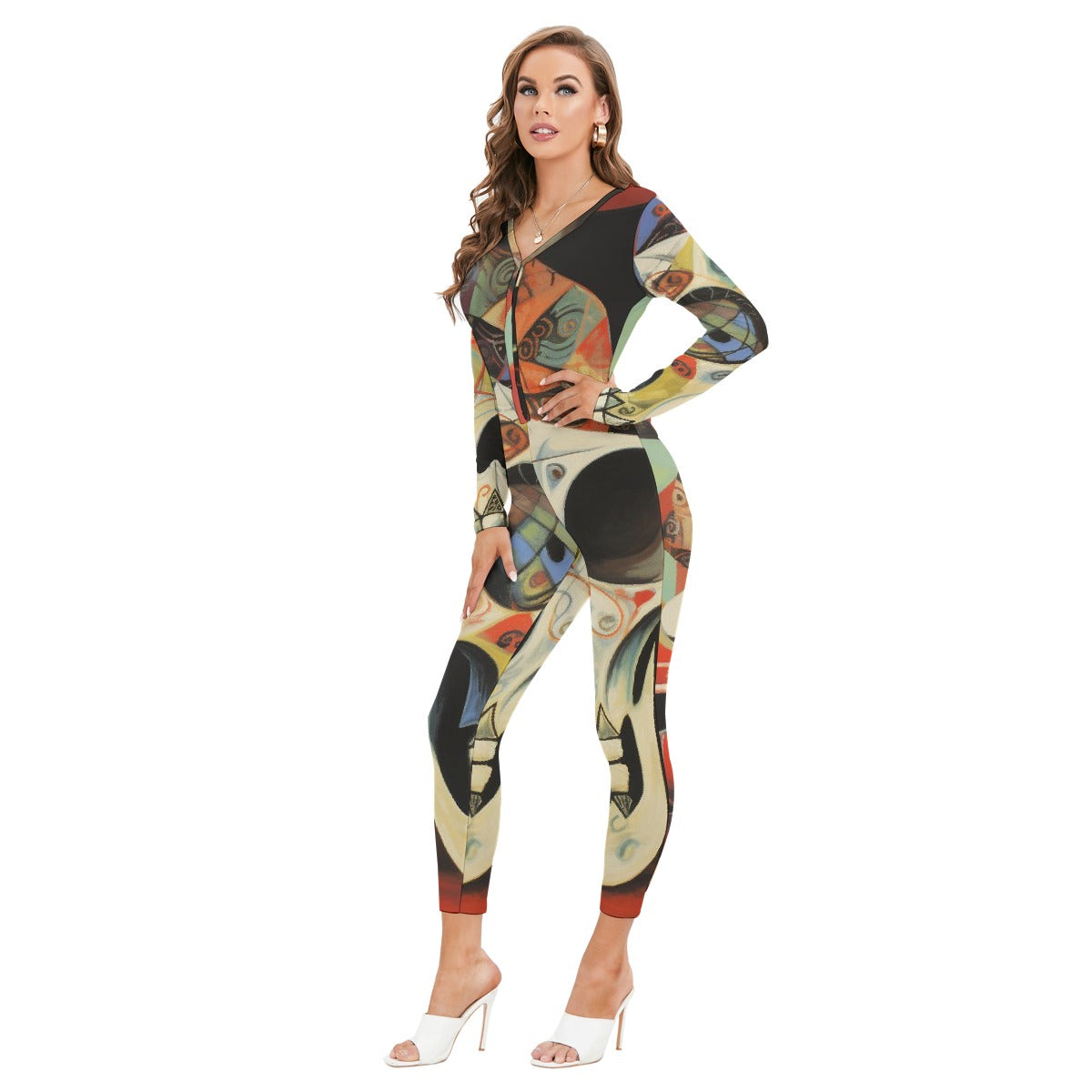 All-Over Print Women's Plunging Neck Jumpsuit