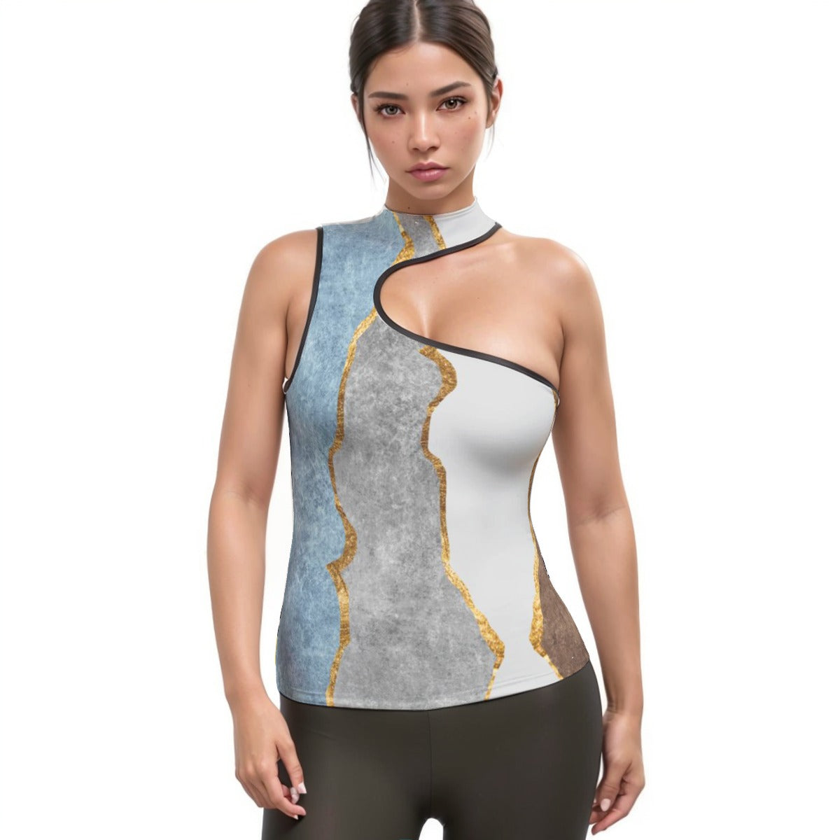 All-Over Print Women's Halter Sleeveless Asymmetrical Tank Top