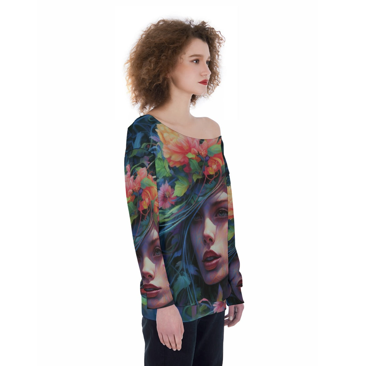 All-Over Print Oversized Women's Off-Shoulder Sweatshirt
