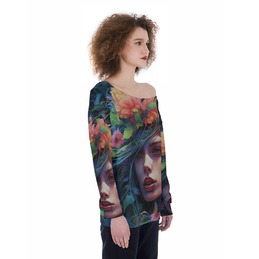 All-Over Print Oversized Women's Off-Shoulder Sweatshirt