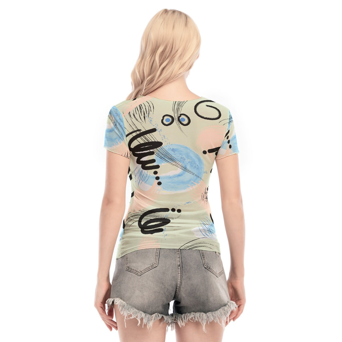 All-Over Print Women's Short Sleeve Mesh Blouse