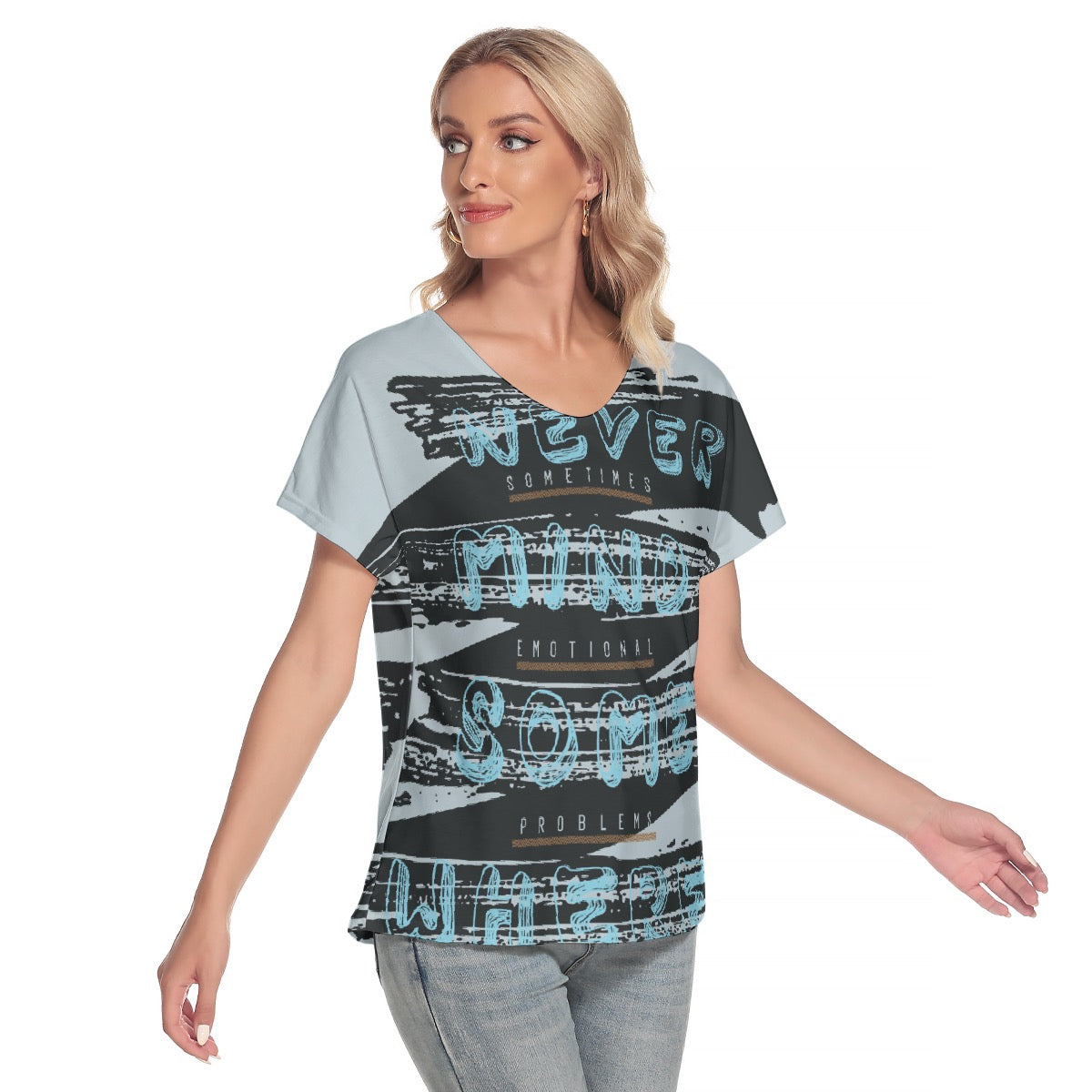 All-Over Print Women's Loose V-neck Short Sleeve T-shirt