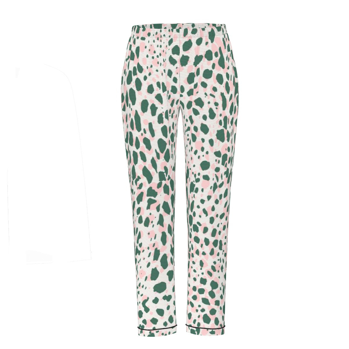 All-Over Print Women's Long Sleeve Pajama Set With Black Contrast Piping