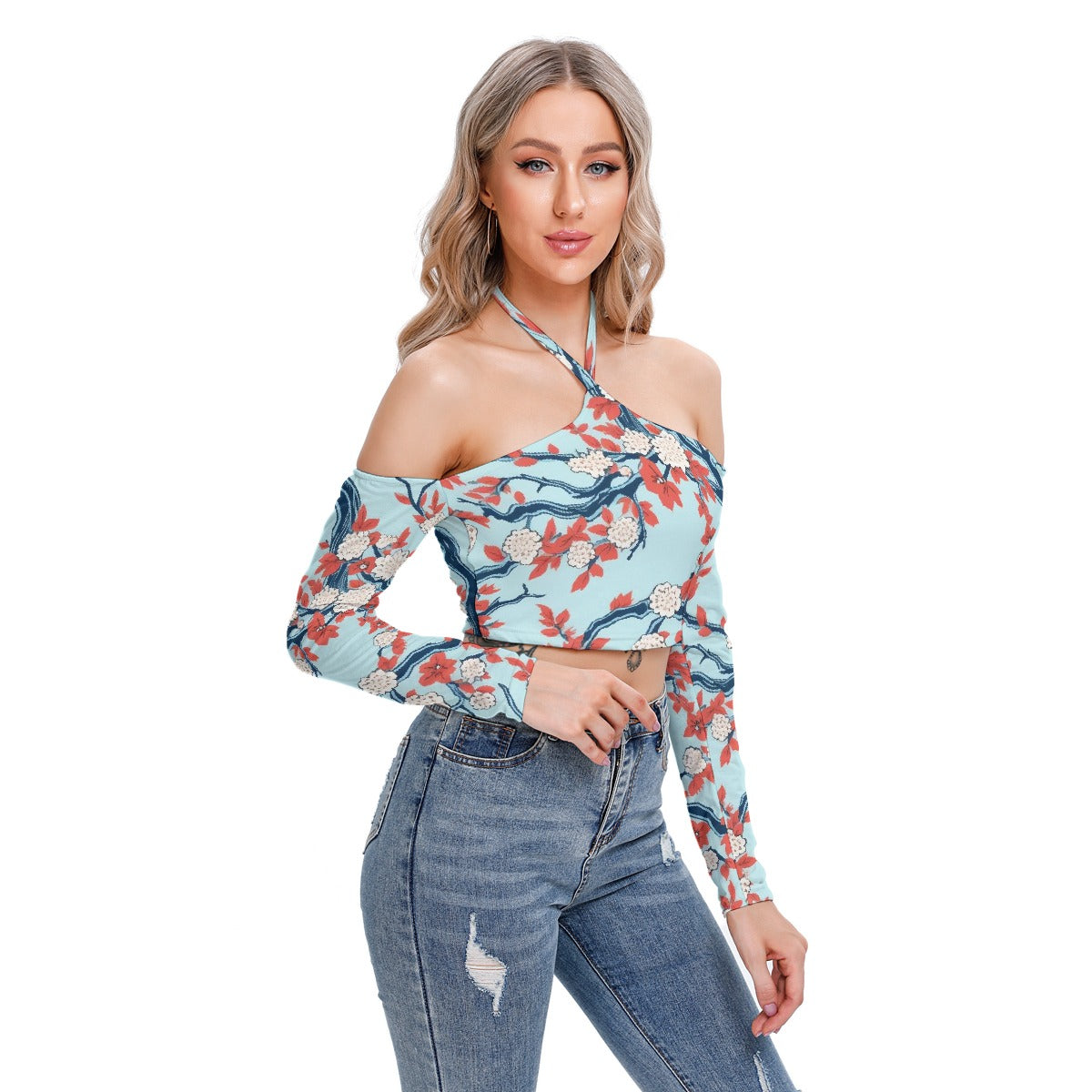 All-Over Print Women's Halter Lace-up Top