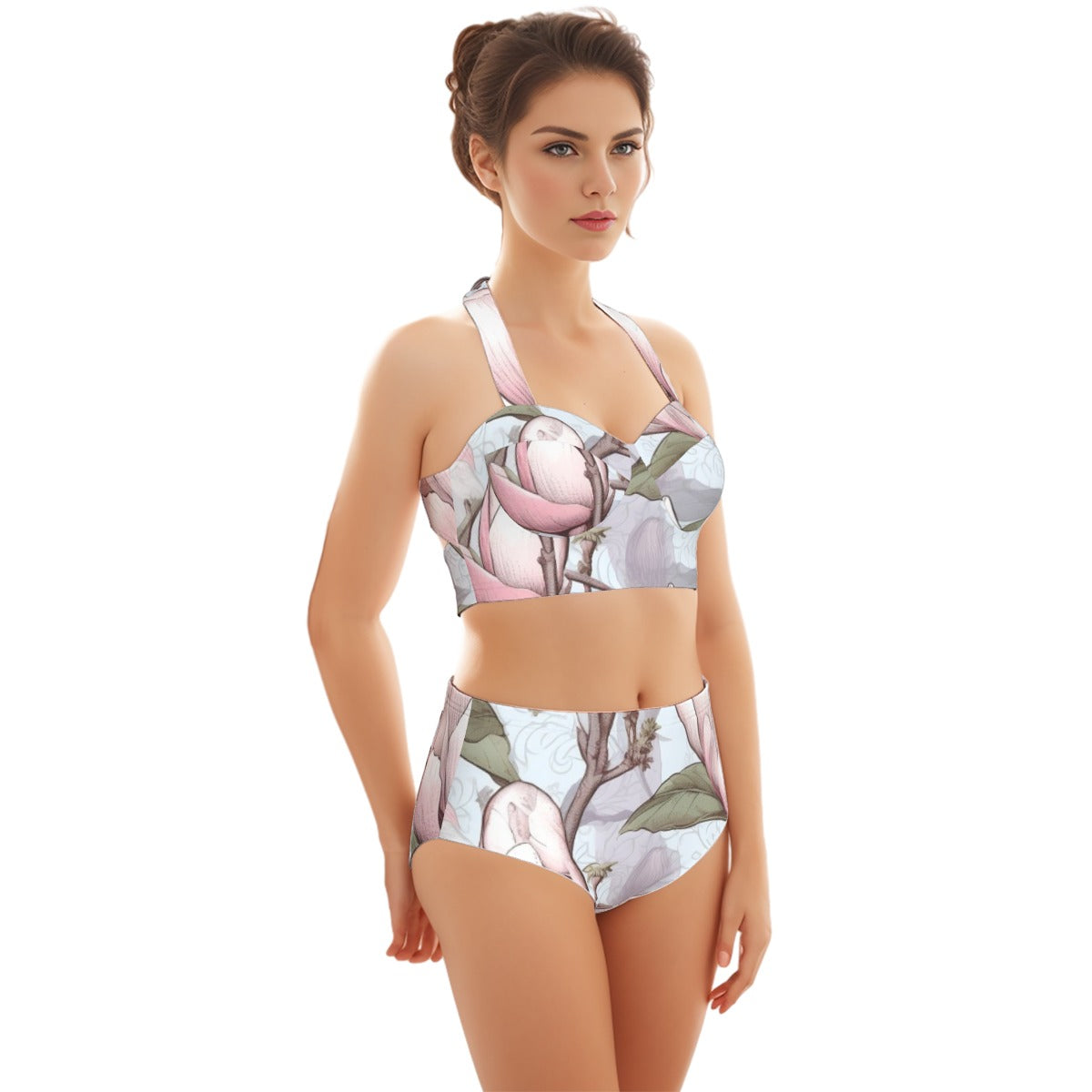 All-Over Print Women's Swimsuit Set With Halter