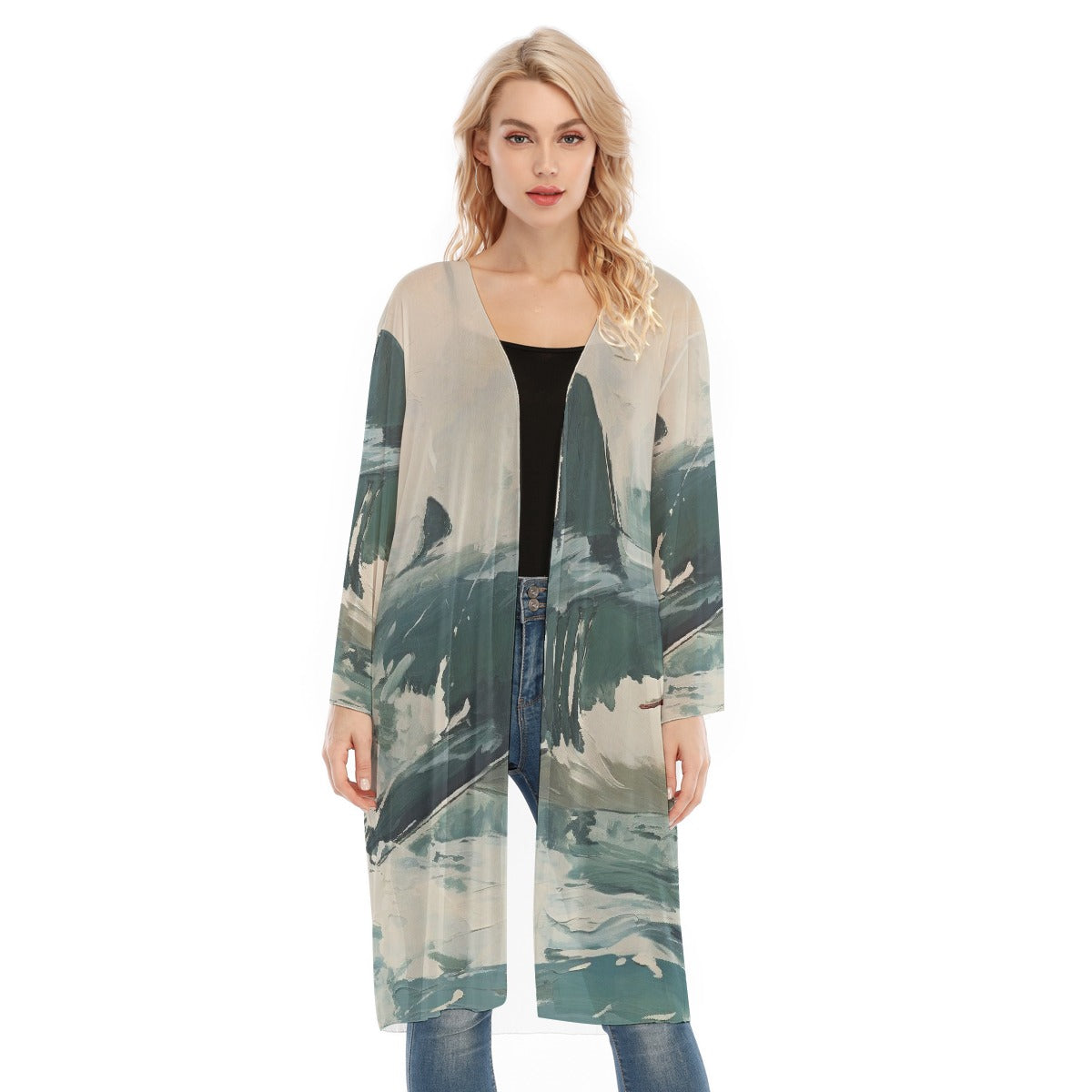 All- Over Print Women's Long Sleeve Mesh Cardigan