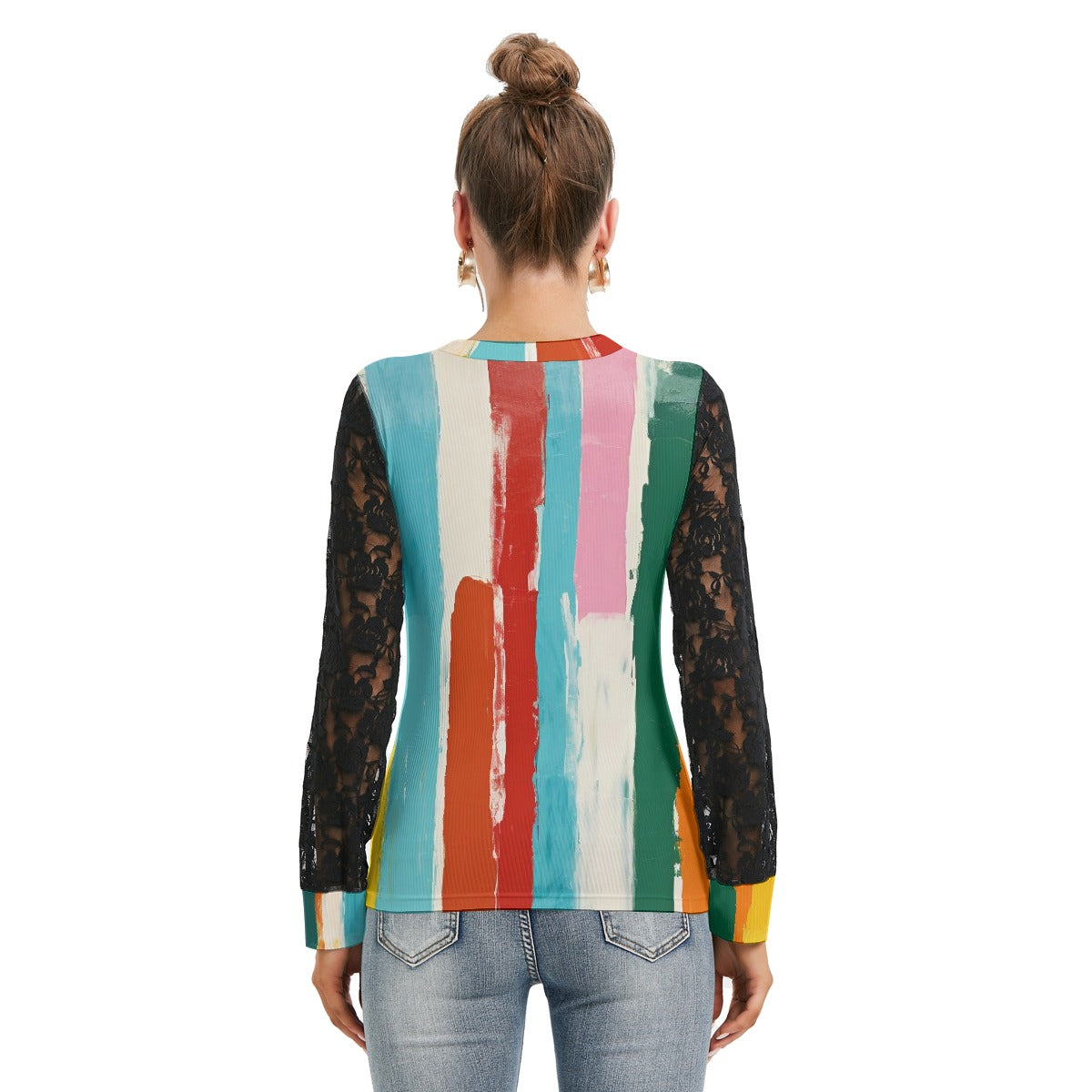 All-Over Print Women's T-shirt And Sleeve With Black Lace