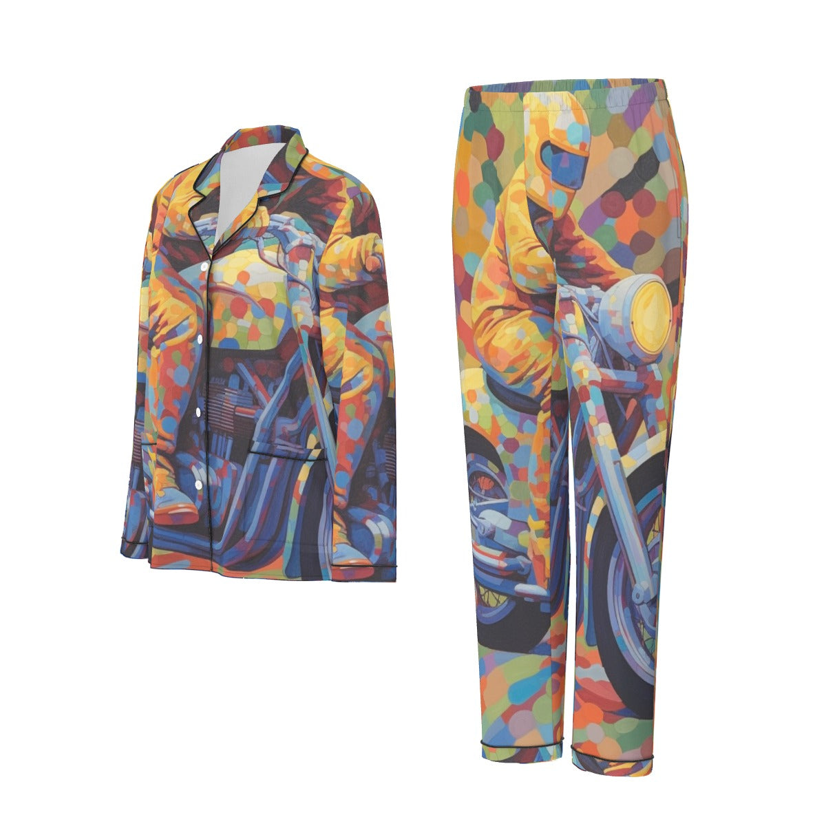 All-Over Print Women's Long Sleeve Pajama Set With Black Contrast Piping