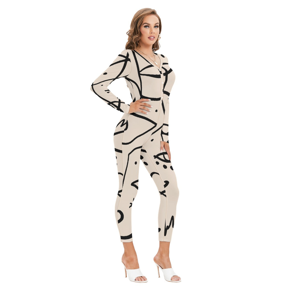 All-Over Print Women's Plunging Neck Jumpsuit