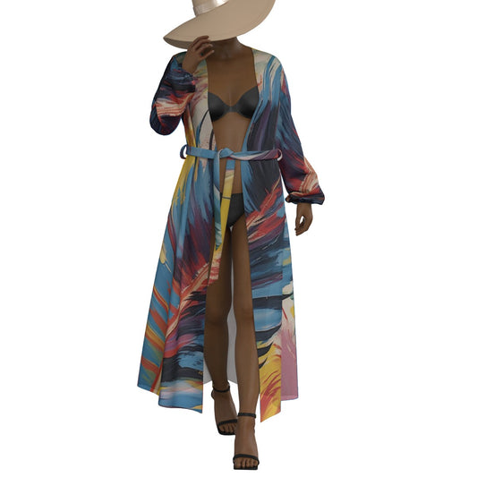 All-Over Print Women's Lace-up Chiffon Robe