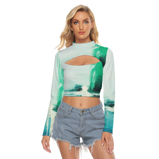 All-Over Print Women's Hollow Chest Keyhole Tight Crop Top