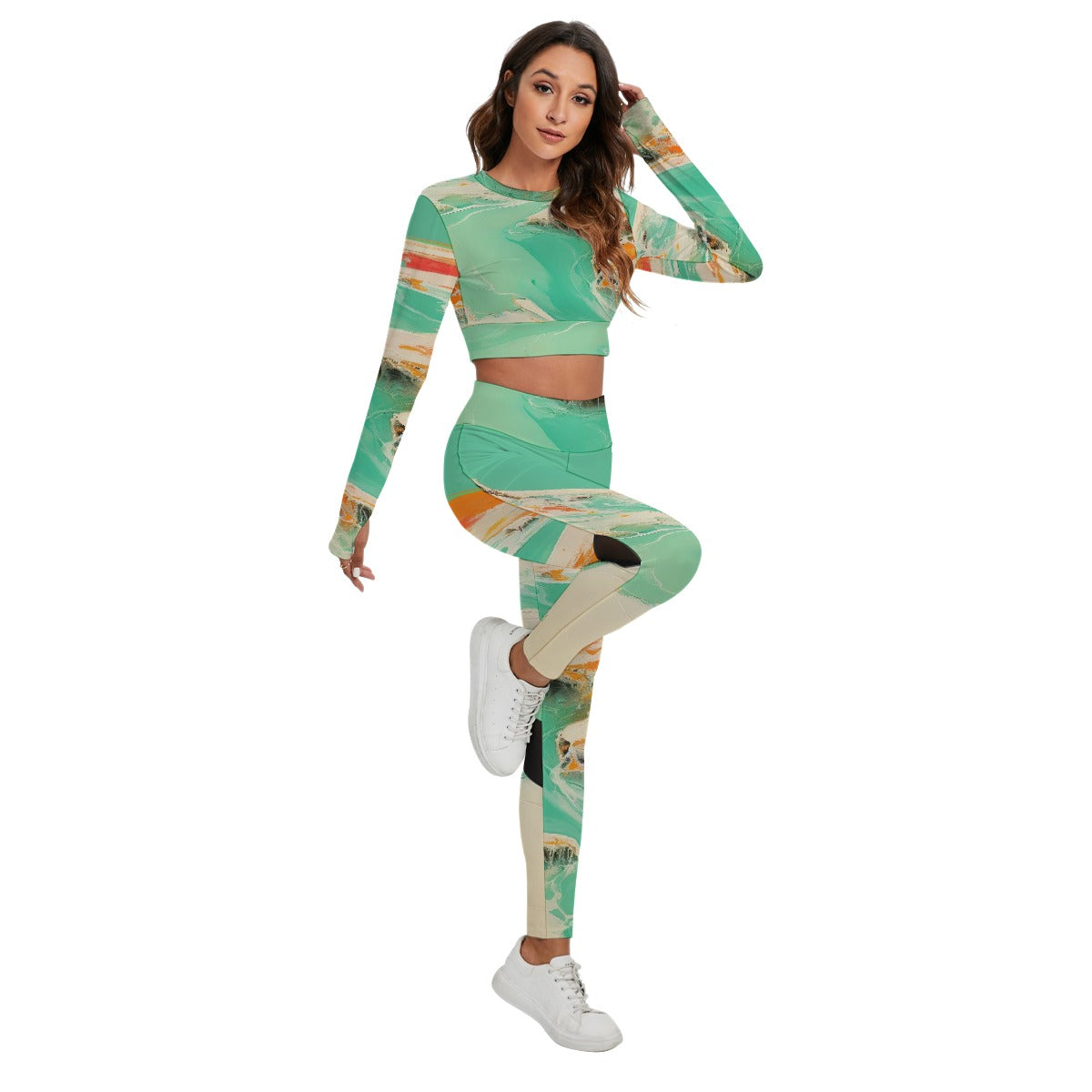 All-Over Print Women's Sport Set With Backless Top And Leggings