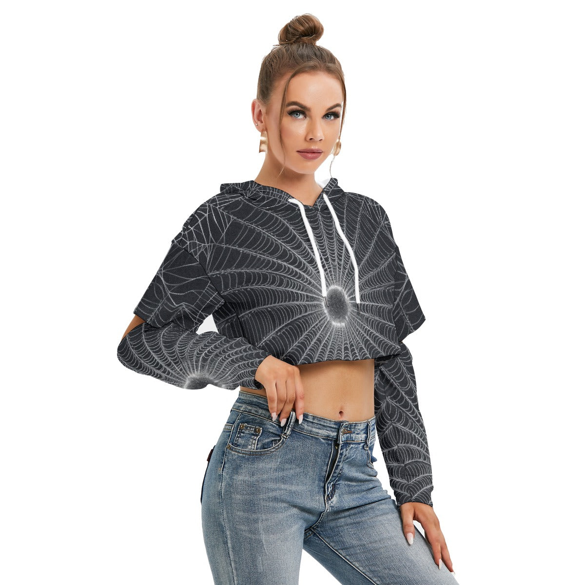 All-Over Print Women's Heavy Fleece Hoodie With Hollow Out Sleeve
