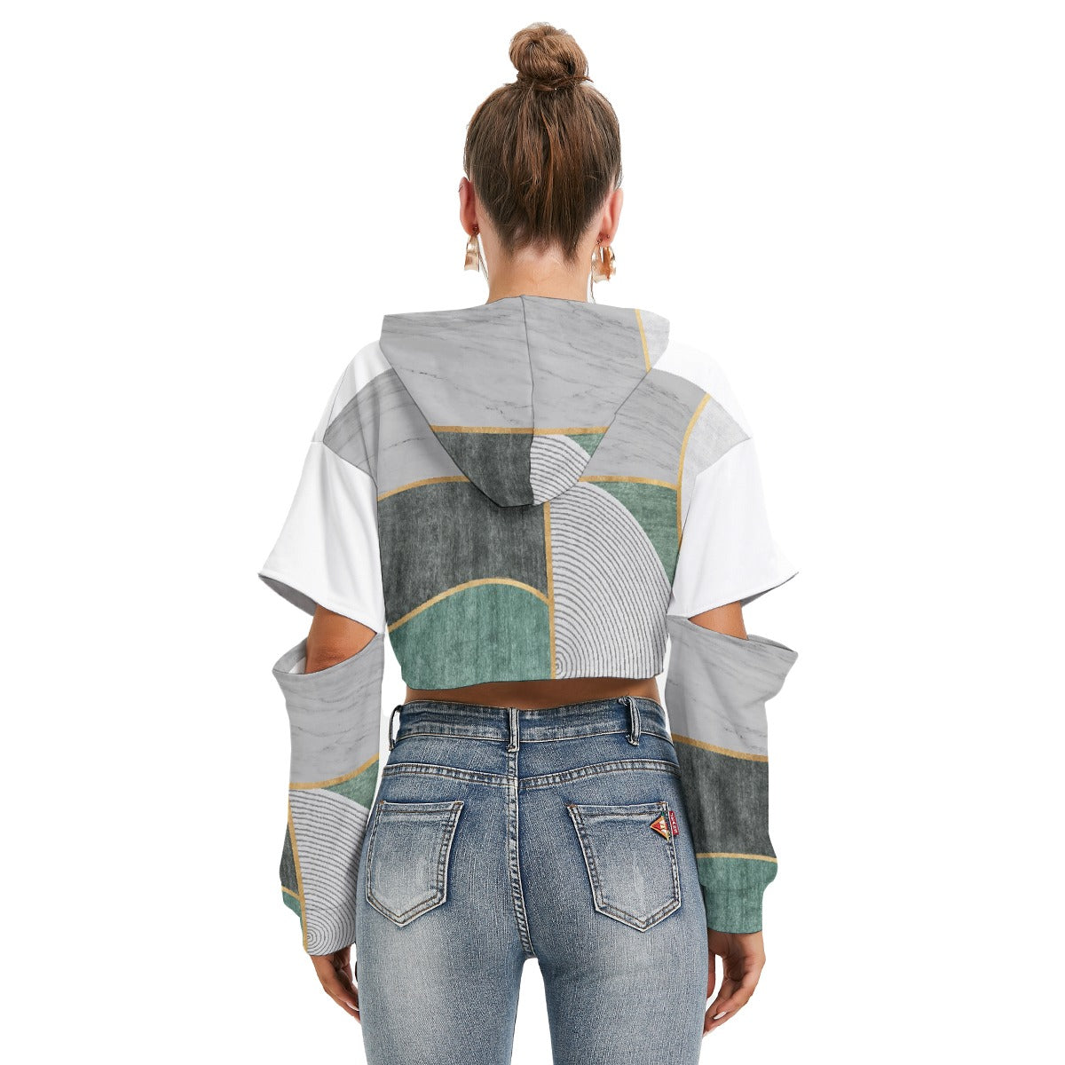 All-Over Print Women's Heavy Fleece Hoodie With Hollow Out Sleeve