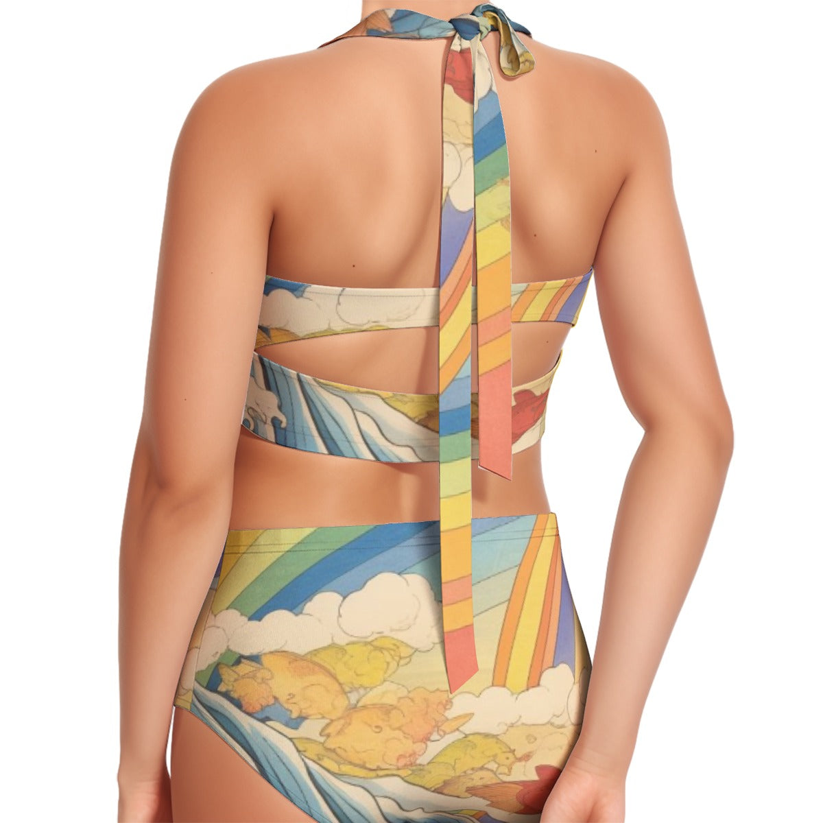 All-Over Print Women's Swimsuit Set With Halter