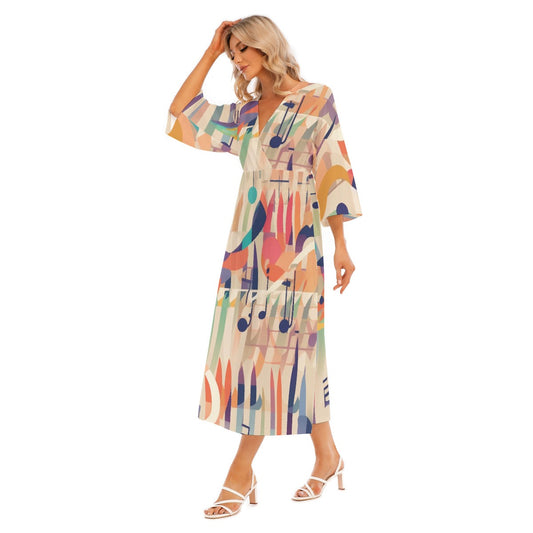 All-Over Print Women's Mid-Sleeve Long Dress